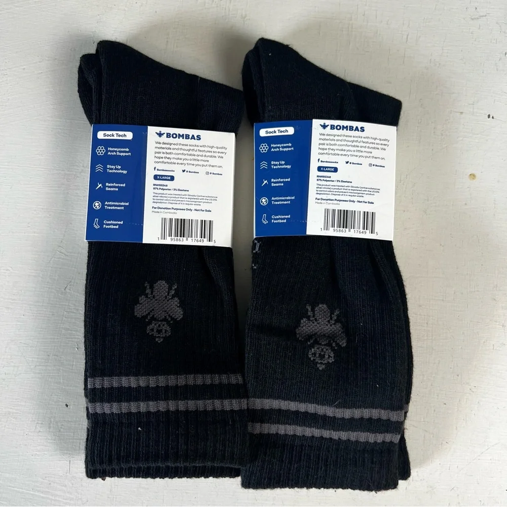 NWT BOMBAS- Men's Originals Calf Socks Black Bundle 2 Pack Everyday Gym Comfort